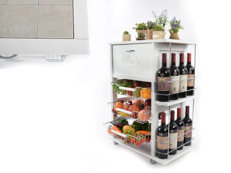 Carrello Porta Frutta e Verdura con portapane 56,5x37,3 h 82,2 in Legno, portavino carrello da cucina con ripiano multiuso 100% Made in Italy. (Bianco) For Discount