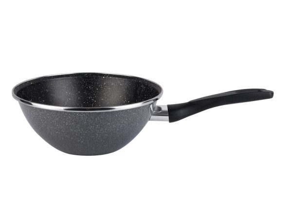 Wok salta pasta d28xh10cm con 1 manico in acciaio smaltato pietra antiaderente rinforzata a due strati anche per induzione lavabile in lavastoviglie For Discount