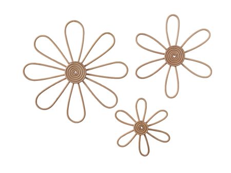 Set di 3 Fiori Decorativi da Parete in Rattan Naturale Kaemingk - 3 dimensioni, Stile Rustico Online