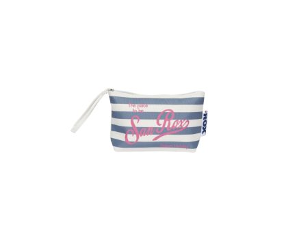 Pochette mare in misto cotone blu e bianco rigata con polsiera 19x7x15 cm - Rox Online now