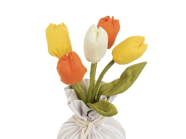 Fermaporta con tulipani in 2 colori assortiti in tessuto e ghiaia misura 12x12x34cm on Sale