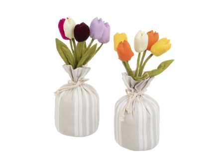 Fermaporta con tulipani in 2 colori assortiti in tessuto e ghiaia misura 12x12x34cm on Sale