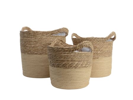 Set da 3 - Ceste in corda con maniglie, stile boho naturale ideali per portavasi, impermeabili con interno in pellicola plastica - misure 24x21,5cm   28x26,5cm   33x31cm - Kaemingk Online now