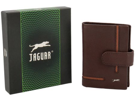 Portacarte jaguar da uomo anticlonazione in vera pelle con nappa bicolore misura 5,5x9,6cm colore castano For Cheap