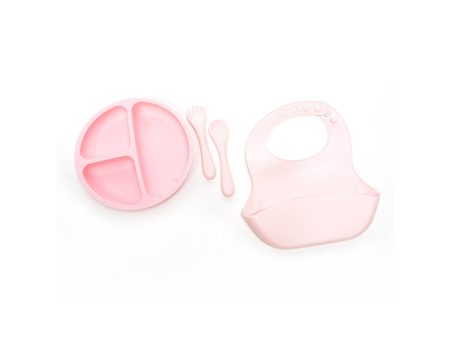 Set 4 pezzi pappa con piatto e bavaglino in silicone misura 32x31xh.4,3cm Sale