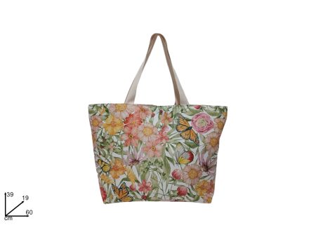 Borsa mare in tessuto multicolor con fantasia floreale e chiusura con zip - 40x60x18 cm - Due Esse Cheap