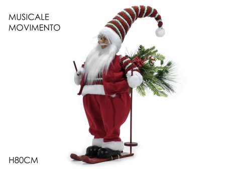 Babbo natale con sci suoni e movimento h.80cm a batteria Hot on Sale