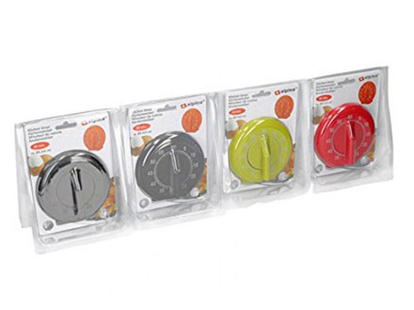 Timer 60 minuti in polipropilene per cucina in 4 colori assortiti misura 9x9x5cm marchio alpina Fashion