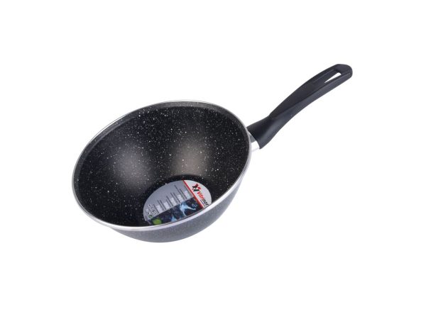 Wok salta pasta d28xh10cm con 1 manico in acciaio smaltato pietra antiaderente rinforzata a due strati anche per induzione lavabile in lavastoviglie For Discount