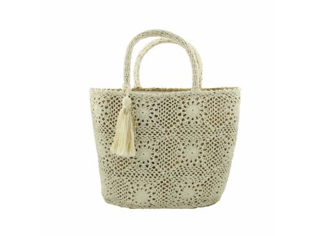 Borsa mare in macrame paglia e cotone beige vintage 40x32x18 cm - Missander For Discount