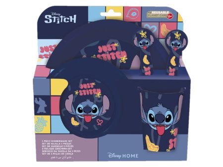 Stitch set merenda include piatto piano, piatto fondo, bicchiere e posate Hot on Sale