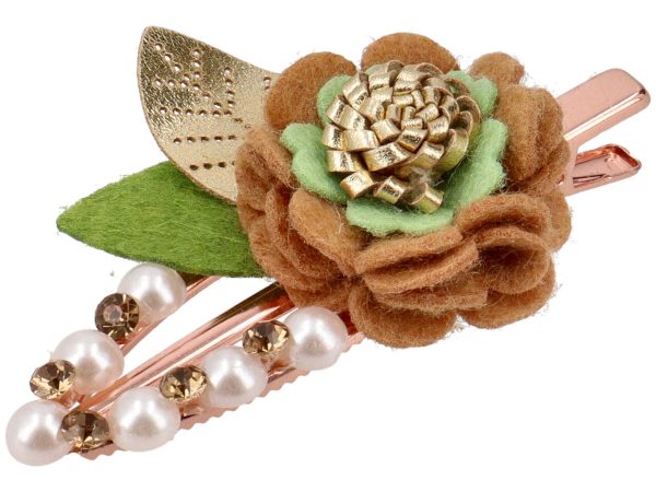 Becco con fiore, perle e strass in poliestere, metallo senza nichel Hot on Sale