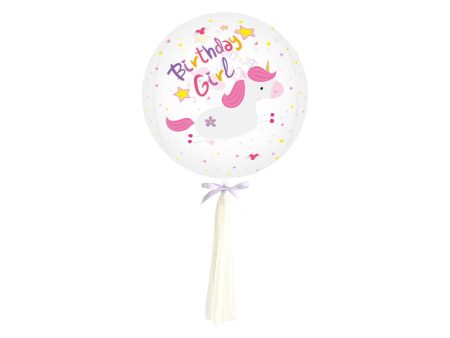 Palloncino trasparente unicorno birthday girl misura gonfio d.60cm anche per elio For Sale