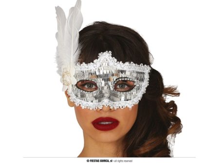 Maschera colore argento con piuma Supply